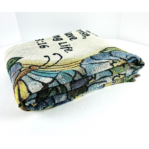 Tapestry Throw Blanket Blue Yellow Floral Inspiration Calla Lillies 62in x 52in - Picture 12 of 12